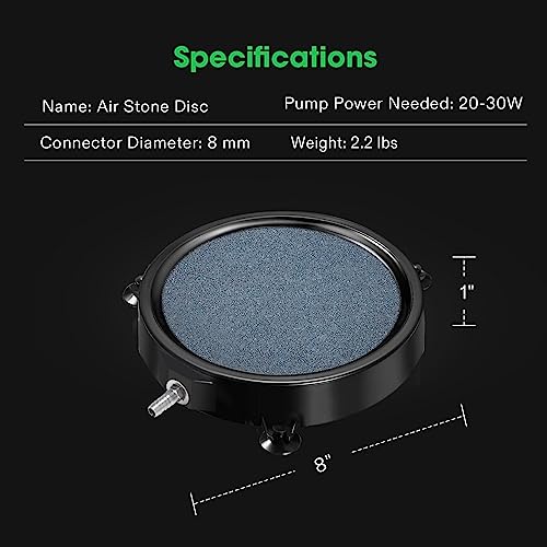 VIVOSUN Air Stone Disc 8 x 8 Inch with Shell and Sucker for Aquarium, Fish Tank and Hydroponics Air Pump (Pack of 2) - size: 8 inch-Round (Pack of 2)