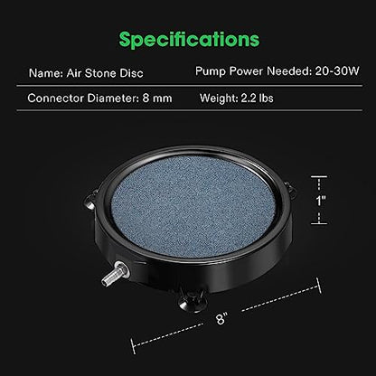 VIVOSUN Air Stone Disc 8 x 8 Inch with Shell and Sucker for Aquarium, Fish Tank and Hydroponics Air Pump (Pack of 2) - size: 8 inch-Round (Pack of 2)
