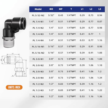 1/4" Tube OD to 1/4" NPT Thread Push to Connect Fittings,Pneumatic Quick Air Hose Fittings,Male Elbow,PL-1/4-N2(12pcs) - color: Black PL, size: 1/4"OD x 1/4"NPT
