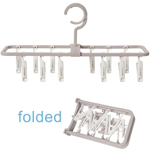 Foshine Clothes Drying Racks 2 Pack Small Folding Portable Underwear Hangers with 12 Clips 360° Rotatable Hook for Socks Drying Towels Bras Baby Clothes Gloves Plast 3 pcs Traceless Hook. - color: Gray,pink-2 Pack