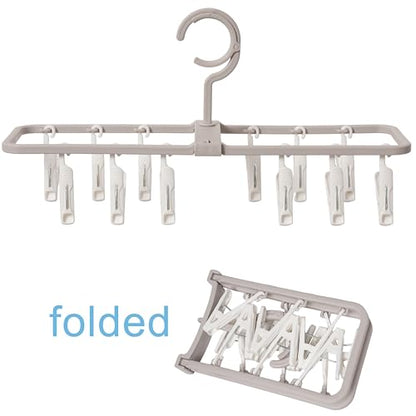 Clothes Drying Racks 2 Pack Grey Pink Small Folding Portable Underwear Hangers with 12 Clips 360° Rotatable Hook for Socks Drying Towels Bras Baby Clothes Gloves Plast 2 pcs Traceless Hook - color: Gray,light Pink-2 Pack