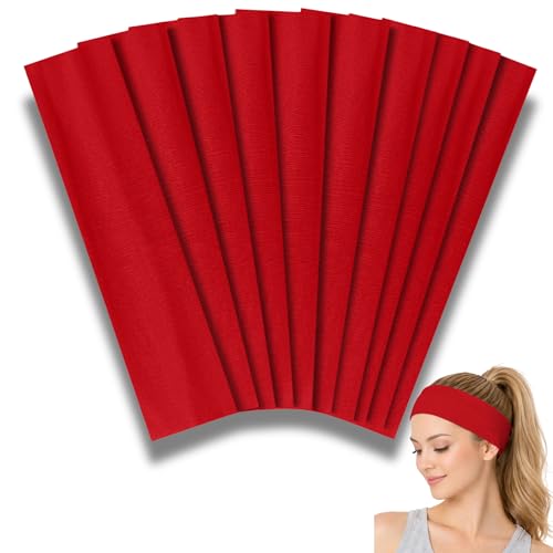 Styla Hair Headbands for Women Stretch Fashion Head Bands 10 Pack Non-Slip Head Wraps Great for Spa, Sports, Yoga, Pilates, Running, Gym Headband, Workouts - Red - color: True Red