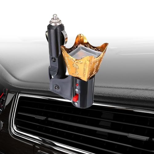 Fenteer Car Electric Incense Burner, Gold Bakhoor Burner with Cigarette Lighter Plug, Middle Eastern Style Air Freshener for Car - color: Gold