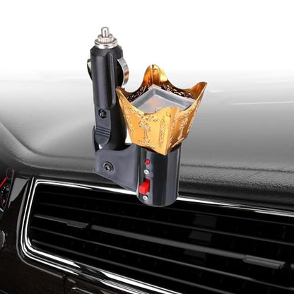 Fenteer Car Electric Incense Burner, Gold Bakhoor Burner with Cigarette Lighter Plug, Middle Eastern Style Air Freshener for Car - color: Gold