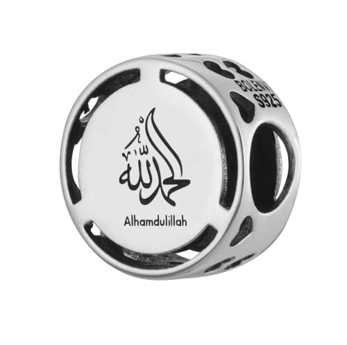 Inspirational Words Symbols 925 Sterling Silver Charm Bead For Pandora & Similar Charm Bracelets or Necklaces - color: Alhamdulillah Muslim Islamic Blessing