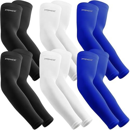 YQXCC 6 Pairs Arm Sleeves UV Sun Protection Sport Compression for Men Women - color: 2 Pairs Black/ 2 Pairs White/ 2 Pairs Blue