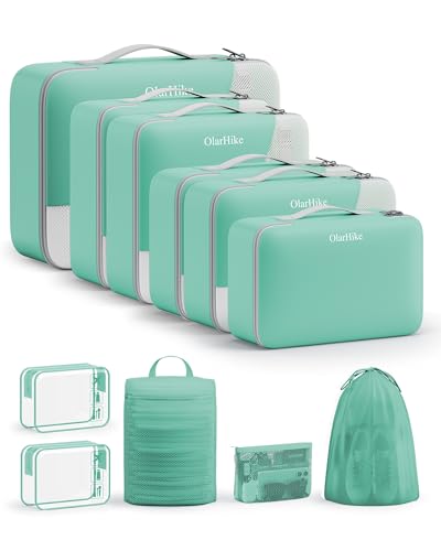 OlarHike 11 Set Packing Cubes for Travel,Gifts for Women Mom,Anti-Tearing Suitcase Organizer,with Over 1000 pcs Mesh Holes,Vacation Essentials & Accessories for Cruise Ship - color: 19 Light Teal