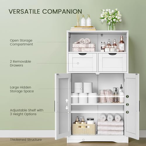 Iwell Bathroom Cabinet with Doors and Drawers, Freestanding Bathroom Storage Cabinet, Adjustable Shelves, for Living Room, Kitchen, Home Office, White - color: White