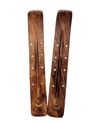 Bless-International Traditional-Handmade-Burner Wooden-Incense-Stick-Holder Ash-Catcher-Stand for-Aromatherapy-Meditation-Yoga (Incense Holder 10 inch(2 pcs)) - color: Wooden Strip 10 Inch, size: Two Holders
