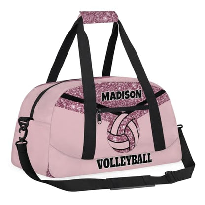 Personalized Volleyball Bag Teens, Custom Gym Bag Name Overnight Duffel Bag for Practice Sports Bag, Light Pink Glittering - color: Dark Pink