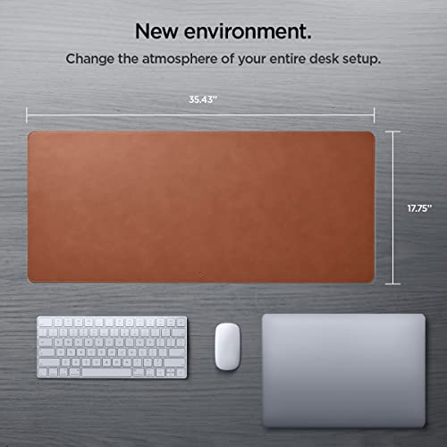Spigen PU Leather Desk Pad, 35.4"x15.7" | Waterproof Desk Blotter Protector Computer Desktop Rubberized Base Easy Gliding Surface - Brown - color: Brown (Standard)