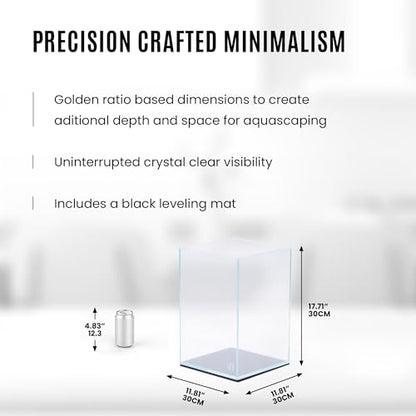 UNS Ultra Clear Rimless Tank - 10.6GAL | 40.5L - 11.81x11.81x17.71 | 30x30x45 CM, 5mm Glass Thickness, Leveling Mat Included - Low Iron, High Clarity Fish Tank w/ 45° Mitered Edge - [30T] - size: [30T] - 10.6 Gal - 11.81 x 11.81 x 17.71 in