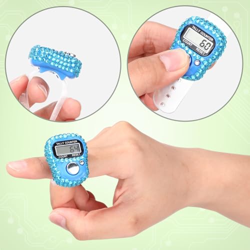 Simgoing Electronic Finger Clicker Counter, Rhinestones Tally Tasbeeh Counter Gifts for Prayer Islamic Golf Counting Goods Lap Knitting Bling Accessories - color: Bright Colors