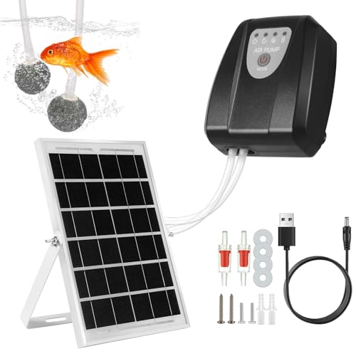 Solar Powered Aquarium Air Pump, Quiet Powerful Fish Tank Air Pump - color: Black
