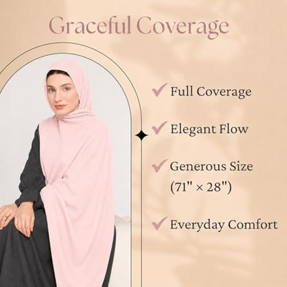 Premium Breathable Modal Cotton Hijab for Women, Lightweight, Non-Slip, Soft & Elegant Scarf for Everyday Wear - color: Blush Pink