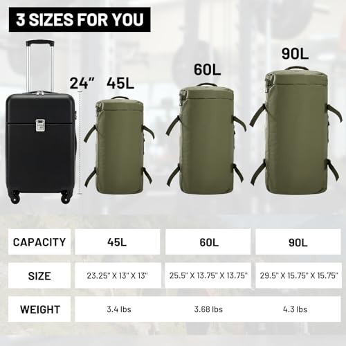 MIER 여행용 캠핑 체육관 스포츠용 대형 더플 백 백팩, 45L/60L/90L | 방수, 컨버터블 더플, 탈착식 백팩 스트랩, 신발 수납 공간, 튼튼한 타폴린, 3가지 사이즈 - color: 다크 그린., size: 45L