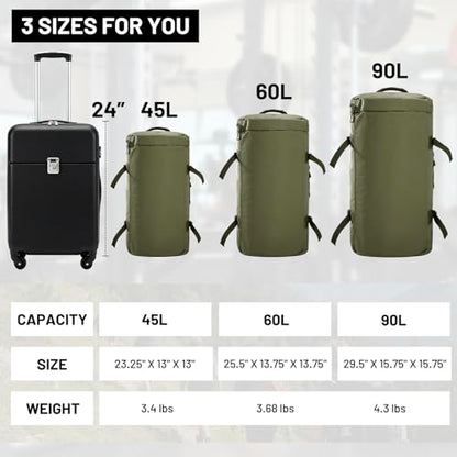 MIER 여행용 캠핑 체육관 스포츠용 대형 더플 백 백팩, 45L/60L/90L | 방수, 컨버터블 더플, 탈착식 백팩 스트랩, 신발 수납 공간, 튼튼한 타폴린, 3가지 사이즈 - color: 다크 그린., size: 60L