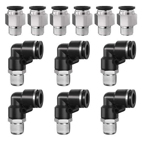 1/8 Push to Connect Fittings npt Thread to 5/16 Air Line quick | Pneumatic Tubing Hose 5/16 OD Tube to 1/8 npt, Male Elbow 90 Degree Straight Coupler - size: 5/16"OD x 1/8"NPT