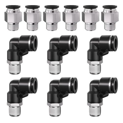 1/8 Push to Connect Fittings npt Thread to 5/16 Air Line quick | Pneumatic Tubing Hose 5/16 OD Tube to 1/8 npt, Male Elbow 90 Degree Straight Coupler - size: 5/16"OD x 1/8"NPT
