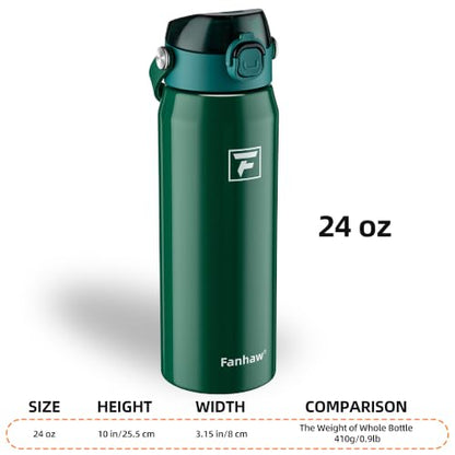 Fanhaw 24 oz Insulated Stainless Steel Water Bottle with 2-in-1 Straw& Chug Lid, Leakproof Wide Mouth Vacuum Bottle for School, Sports, Kids, Teens& Adults, Back to School Essentials (Mars Green) - color: Mars Green