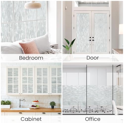 Haton Window Privacy Film, White Stripe Non-Adhesive, 17.5" x 157.4" | Static Cling Removable Frosted Glass Film, Blocks UV & Heat, Anti-glare Privacy Covering for Bathroom & Home Windows - color: White Stripe, size: 17.5" x 157.4"