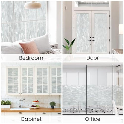 Haton Window Privacy Film, White Stripe Non-Adhesive, 17.5" x 157.4" | Static Cling Removable Frosted Glass Film, Blocks UV & Heat, Anti-glare Privacy Covering for Bathroom & Home Windows - color: White Stripe, size: 17.5" x 157.4"