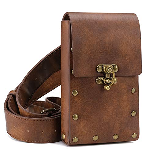 Belt Pouch Waist Bag Fanny Pack Medieval Vintage Leather Pouch Cellphone Holder Holster Carry Belt Purse Pocket Casual Hiking Festival Renaissance Faire Costume Props Travel Wallet (Brown) - color: Brown
