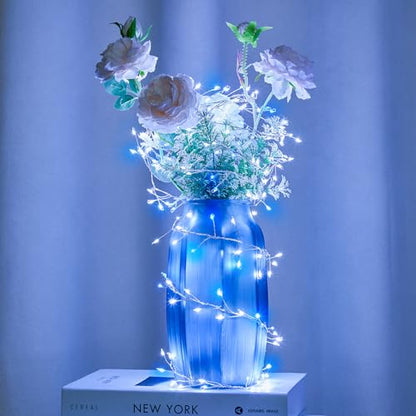Twinkle 조명 배터리 작동, 타이머로 작동, 4팩 총 480LED 12.2m(40피트) 배터리 작동 크리스마스 조명, 방수 별이 빛나는 반딧불 조명, DIY 화환 실내 실외 크리스마스 장식용 - color: 블루 & 쿨 화이트 - 4개, size: 4팩