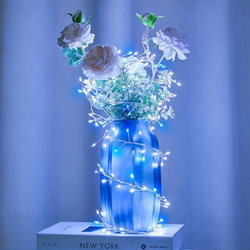 Twinkle 조명 배터리 작동, 타이머로 작동, 4팩 총 480LED 12.2m(40피트) 배터리 작동 크리스마스 조명, 방수 별이 빛나는 반딧불 조명, DIY 화환 실내 실외 크리스마스 장식용 - color: 블루 & 쿨 화이트 - 4개, size: 4팩