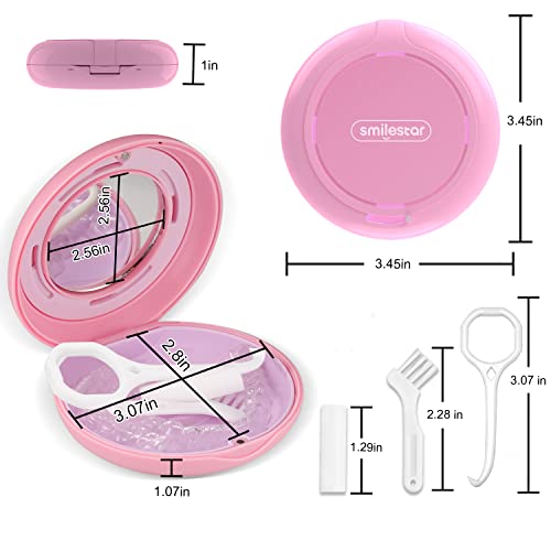 Retainer Case, Slim Aligner Case with Adjustable Vent Holes and Mirror, Compatible with Invisalign, Night Guard and Mouth Guard, Premium Retainer Case, With Aligner Remover Tool, Chew & Brush, Pink - color: Round: Pink