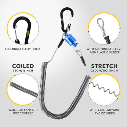 SF Strongest Magnetic Net Release Magnetic Keychain Fly Fishing Net Retractor Magnet Clip Holder Retractor with Retractable Coiled Lanyard Carabiner - color: Blue Magnet+ Black Aluminum Alloy Hook
