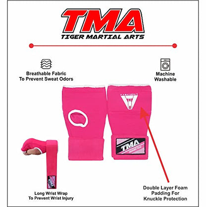 TMA Gel Padded Inner Gloves with Hand Wraps Boxing Gloves, Half Finger Elasticated Bandages, Kickboxing Wraps for Men, Women, Kids MMA, Muay Thai, Kickboxing (Pair) - color: Pink, size: Large-X-Large