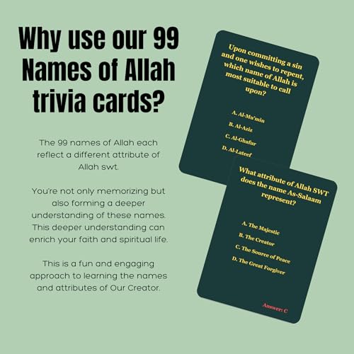 The 99 Names Allah 트리비아 카드 | 이슬람 트리비아 카드 게임 | 프리미엄 품질 | 자석 상자 | 무슬림을 위한 이슬람 선물 - style: 알라의 99가지 이름