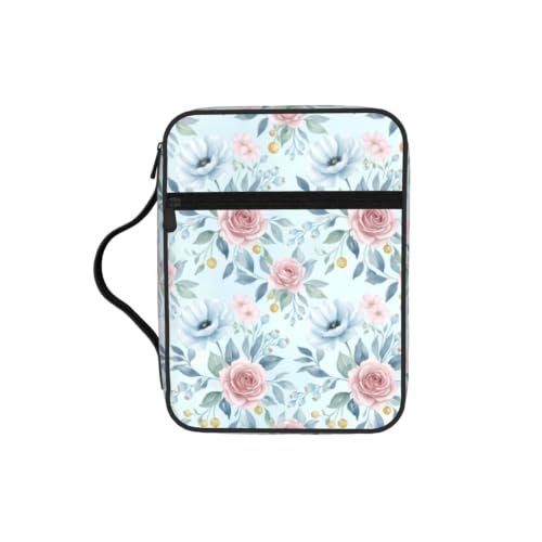 Watercolor Flower Bible Cover Case with Handle and Zippered Pocket - color: Watercolor Flower