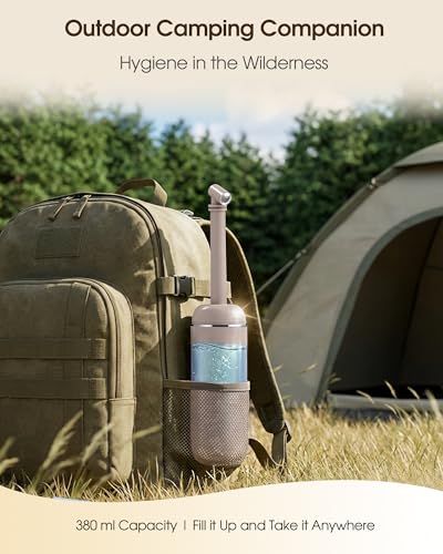 Leak-Proof Portable Bidet for Travel, 380ml (12.8oz) Capacity Bottle | Peri Bottle with Secure Seal for On-the-Go Hygiene, Postpartum Care & Camping&Outdoor (Khaki)