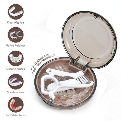 Retainer Case Slim Aligner Case with Vent Holes Removable Inner Tray Silicone for Easy Cleaning, Retainer Removal Tool and Brush (Clear Brown) - color: Clear Brown