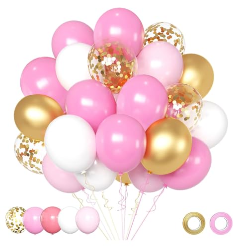 Pink and Gold Balloons Set, 50pcs 12 inch Pink White Gold Latex Balloons for Girl Birthday Wedding Bridal Shower Graduation Party Decoration - color: Pink Gold