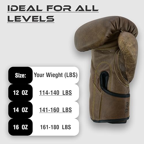 Boxing Gloves for Training & Sparring – Cowhide Leather Gloves for Boxing, Muay Thai, MMA, Kickboxing – 12oz 14oz 16oz – Durable, Comfortable Unisex Punching Bag Gloves - size: 12 oz