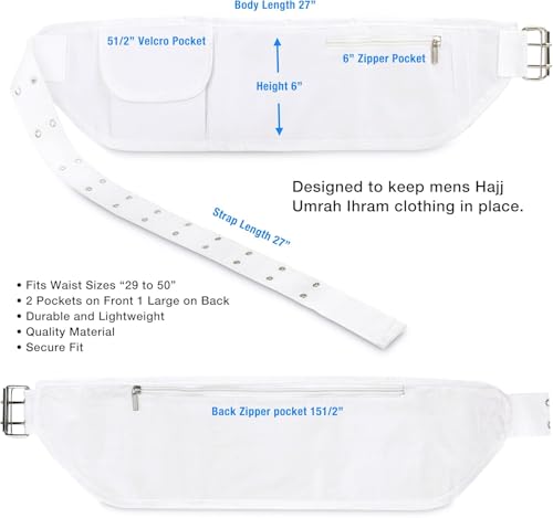 Generic Ihram Belt for Hajj and Umrah - Adjustable Size with Front Pockets and Zippered Compartments