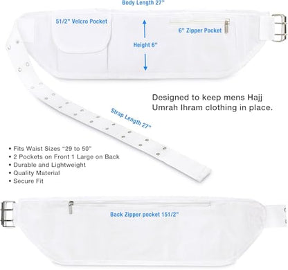 Generic Ihram Belt for Hajj and Umrah - Adjustable Size with Front Pockets and Zippered Compartments