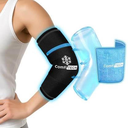 ComfiTECH Dual-Gel Elbow Ice Pack Wrap for 30-Minute Cooling & Injuries, Reusable Gel Forearm Brace for Tendonitis, Cold Compression Sleeve for Pitchers, Tennis Elbow & Golfer Arm Relief, M, 2 Packs - size: Medium