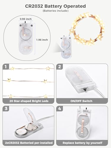 6 Packs 6.6ft 20LEDs Star Fairy Lights Battery Operated,Mini Star String Lights,Waterproof Twinkle Starry Light for DIY Gift Bottle Table Christmas Ramadan Wedding,Gold Wire,Warm White - color: Gold Wire, size: 120 Leds