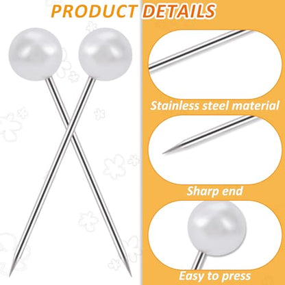 50pcs Decorative Pearl Push Pins, Pearl-Head Sewing Thumb Tacks, Round Straight Pins Bouquet Pushpins for Photos Map Boards Wedding Home Accessories DIY Crafts- White