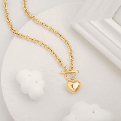 POTESSA 18K Gold Plated Pendant Necklace Medallion Coin Heart Y Shaped Chain Toggle Necklace for Women Jewelry - color: Heart OT