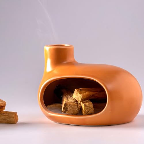 MOUGIGI Ceramic Palo Santo Holder - Handcrafted Ash Catcher for Palo Santo Sticks and Sage - Unique Design for Meditation and Home Décor - Incense Burner - color: Glazed Ceramics - Orange