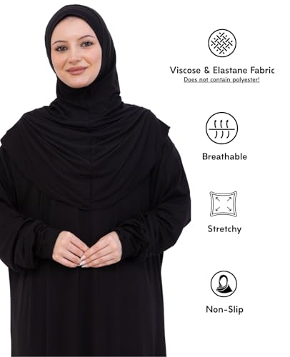 Prien Prayer Dress For Women, Cotton Muslim Abaya, Soft Hijab, Elegant Turkish Islamic Wear For Eid, Ramadan, Umrah, Hajj - color: Black