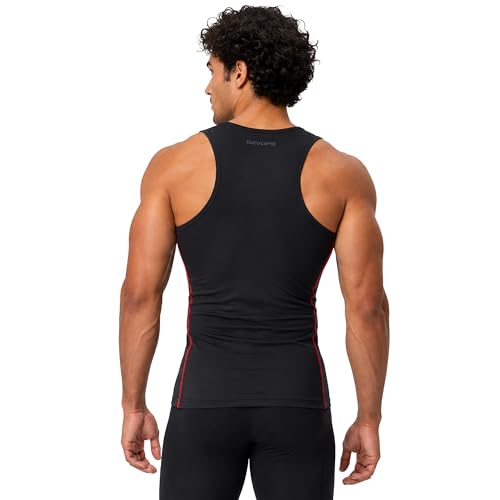 DEVOPS 3 Pack Men's Muscle Dry Fit Compression Tank Top Sleeveless Shirt | Compression Fit, Wicking, 4-Way Stretch, Running, Workout, UPF 50+, Sleeveless - color: Black / Black / Black, size: Large