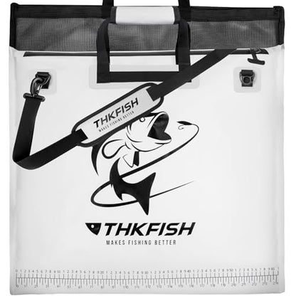 THKFISH Fish Tournament Weigh in Bag for Bass Fishing, Heavy Duty Insulated Live Fish Bag for Caught Fish with Waterproof Zipper and Mesh Liner, Leakproof,Puncture Resistant (White-25×23in with Net) - color: White-25×23in with Net