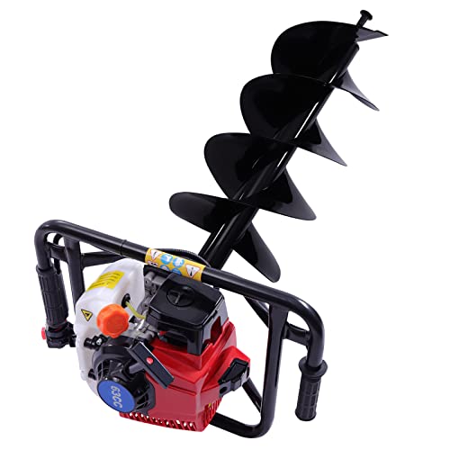 Auger Post Hole Digger, Gas Powered Earth Post Hole Digger Post Holes Earth Digger Petrol Drill Borer Bulb Planting Drill Fence Hole Maker Machine (63CC 3HP 2.2KW Double Leaf) - size: 63CC 3HP 2.2KW Double Leaf