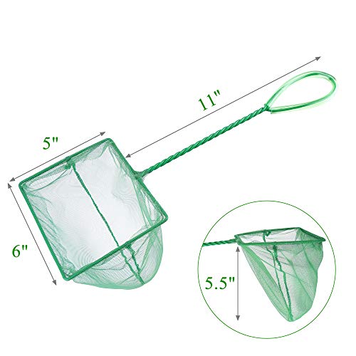 Lpraer 4in 5in 6in Aquarium Fish Net Green Fine Mesh Nylon Net Collection with 11" Long Handle Square Quick Catch Fish Net for Fish Tank - color: Green, size: 6 inch